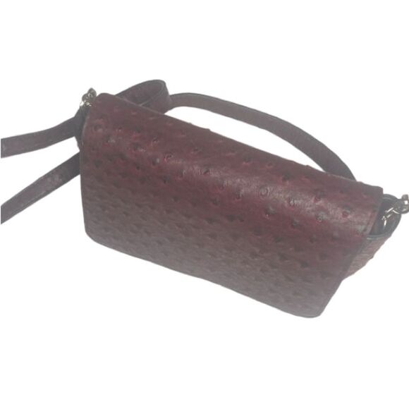 HOUSE OF JOR burgundy faux leather ostrich print crossbody - Picture 3 of 6